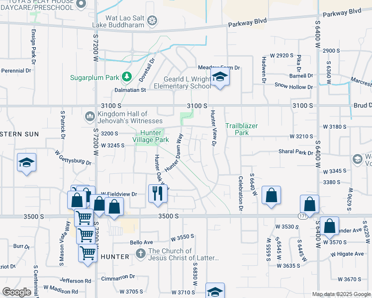 map of restaurants, bars, coffee shops, grocery stores, and more near 3256 Hunter Villa Lane in West Valley City