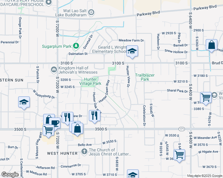 map of restaurants, bars, coffee shops, grocery stores, and more near 3256 Hunter Villa Lane in West Valley City