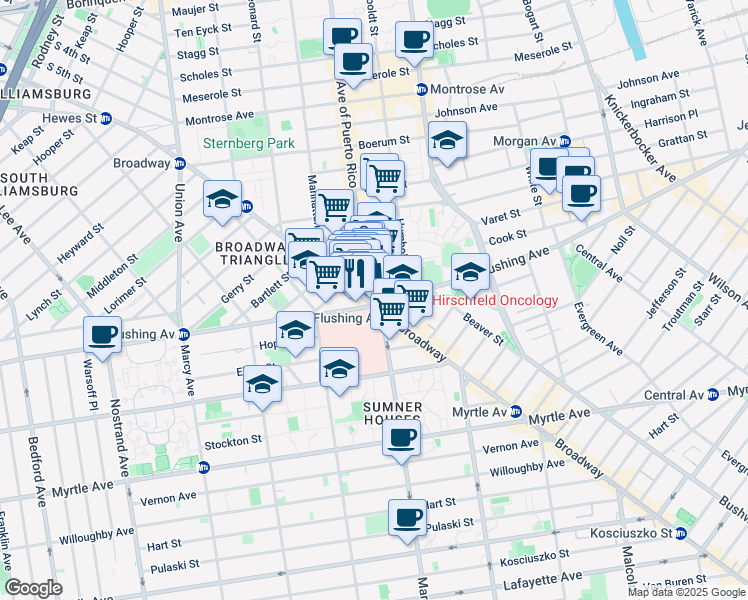 map of restaurants, bars, coffee shops, grocery stores, and more near in Brooklyn