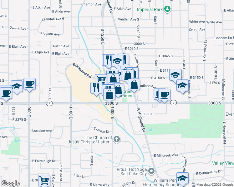 map of restaurants, bars, coffee shops, grocery stores, and more near 1324 3205 South in Salt Lake City