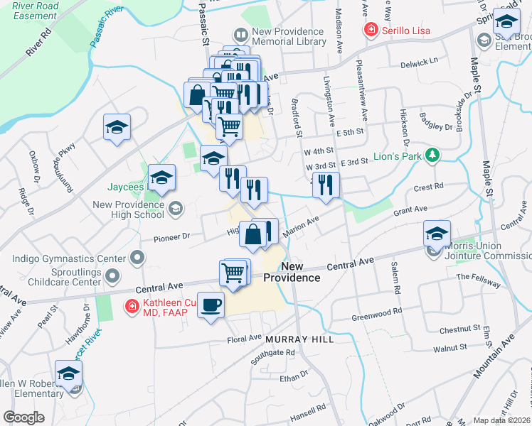 map of restaurants, bars, coffee shops, grocery stores, and more near 7 Douglas Street in New Providence