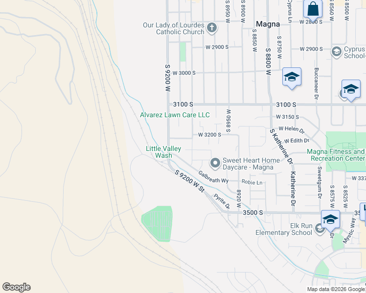 map of restaurants, bars, coffee shops, grocery stores, and more near 9128 West Crystal Clear Cove in Magna
