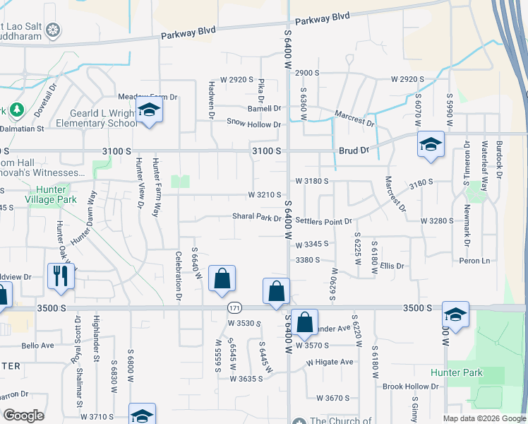 map of restaurants, bars, coffee shops, grocery stores, and more near 6466 West 3270 South in West Valley City