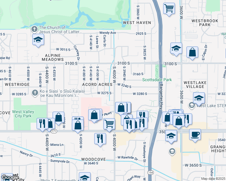 map of restaurants, bars, coffee shops, grocery stores, and more near 3268 4000 West in Salt Lake City