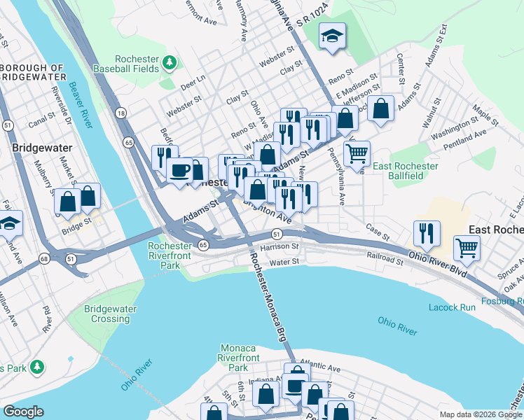 map of restaurants, bars, coffee shops, grocery stores, and more near 184 Brighton Avenue in Rochester