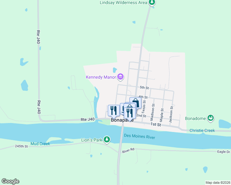 map of restaurants, bars, coffee shops, grocery stores, and more near 401 West Street in Bonaparte