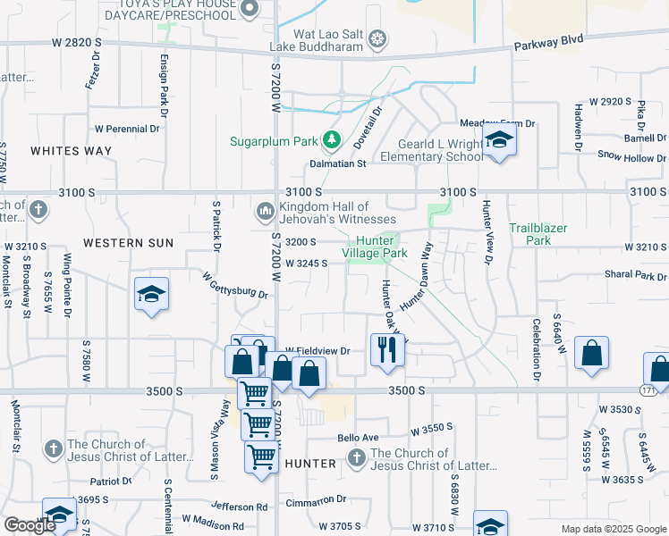 map of restaurants, bars, coffee shops, grocery stores, and more near 3253 Soft Breeze Circle in West Valley City