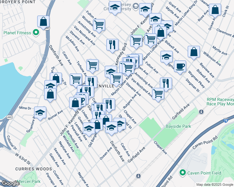 map of restaurants, bars, coffee shops, grocery stores, and more near in Jersey City