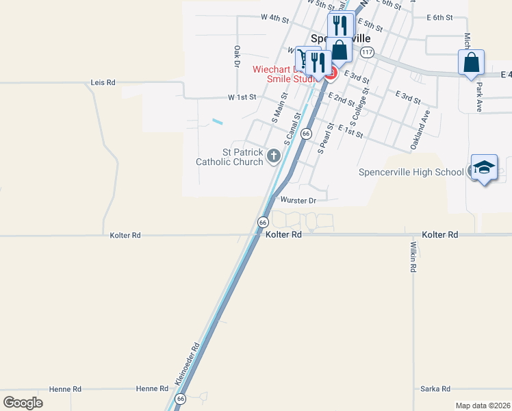 map of restaurants, bars, coffee shops, grocery stores, and more near 2501-2699 Kleinoeder Rd in Spencerville