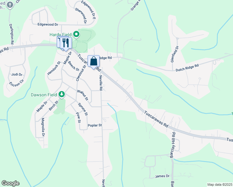 map of restaurants, bars, coffee shops, grocery stores, and more near 4415 Tuscarawas Road in Beaver