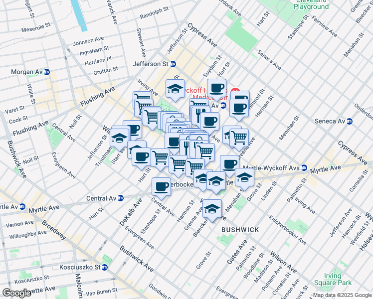 map of restaurants, bars, coffee shops, grocery stores, and more near in Brooklyn