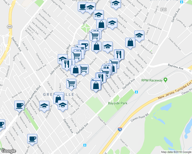 map of restaurants, bars, coffee shops, grocery stores, and more near 93 Armstrong Avenue in Jersey City