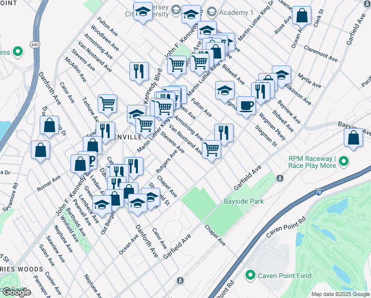 map of restaurants, bars, coffee shops, grocery stores, and more near 117 Van Nostrand Avenue in Jersey City