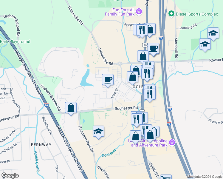 map of restaurants, bars, coffee shops, grocery stores, and more near 218 Folsom Way in Cranberry Township