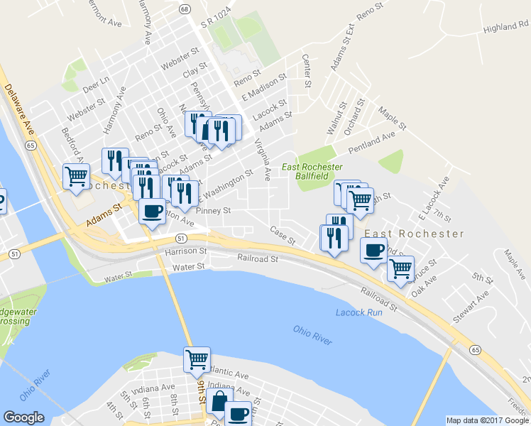 map of restaurants, bars, coffee shops, grocery stores, and more near 499 Pinney Street in Rochester