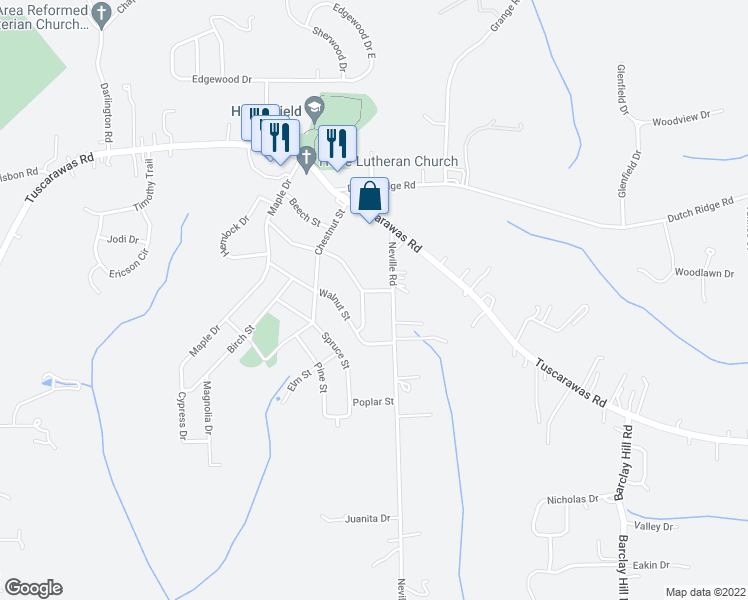 map of restaurants, bars, coffee shops, grocery stores, and more near 23 Sycamore Street in Beaver