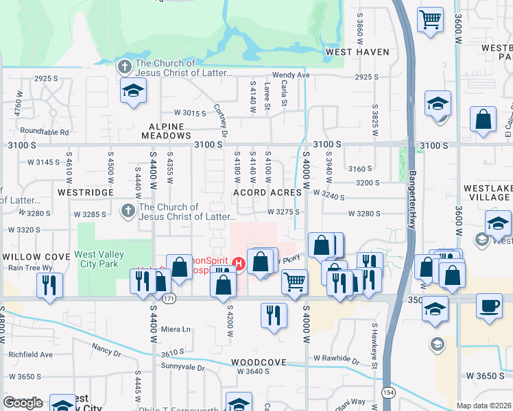 map of restaurants, bars, coffee shops, grocery stores, and more near 3279 South 4140 West in West Valley City