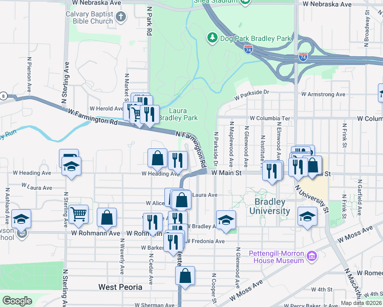 map of restaurants, bars, coffee shops, grocery stores, and more near 1102 N Summit Blvd in Peoria