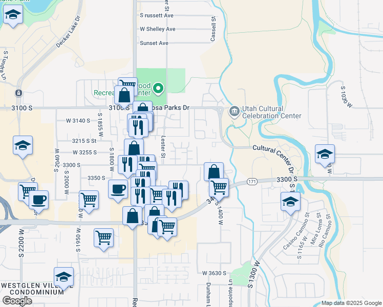 map of restaurants, bars, coffee shops, grocery stores, and more near 1506 West 3255 South in West Valley City