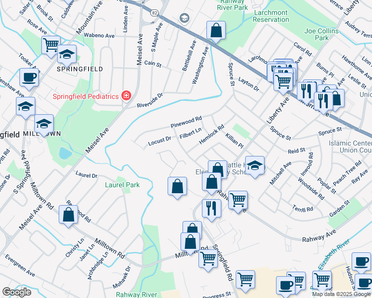 map of restaurants, bars, coffee shops, grocery stores, and more near 730 Hemlock Road in Union Township