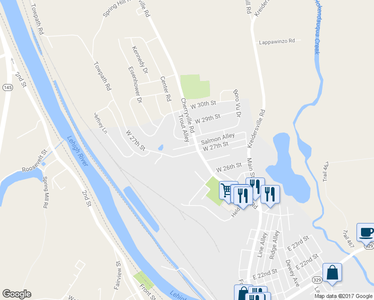 map of restaurants, bars, coffee shops, grocery stores, and more near 231 W 27th St in Northampton