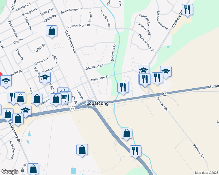 map of restaurants, bars, coffee shops, grocery stores, and more near 91 Limerick Lane in Phillipsburg