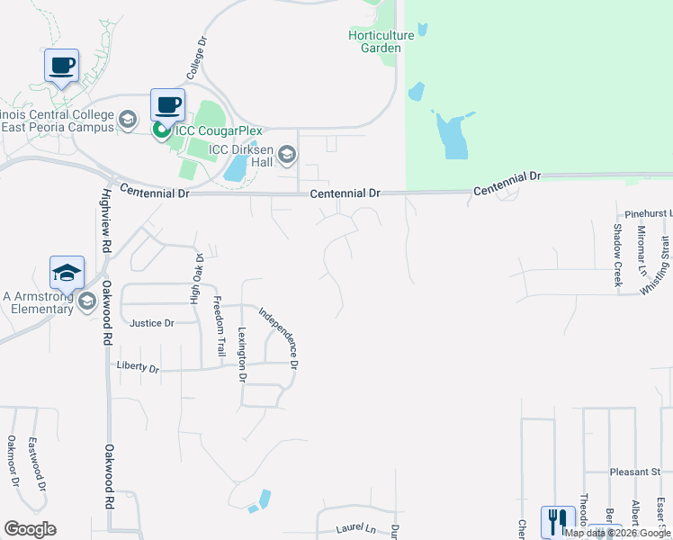 map of restaurants, bars, coffee shops, grocery stores, and more near 41 Country Lane in East Peoria