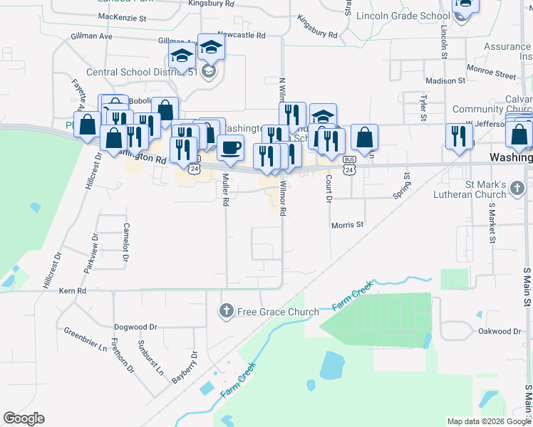 map of restaurants, bars, coffee shops, grocery stores, and more near 206 Wilmor Road in Washington