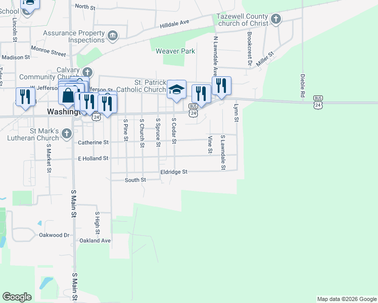 map of restaurants, bars, coffee shops, grocery stores, and more near 709 East Holland Street in Washington