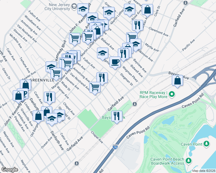 map of restaurants, bars, coffee shops, grocery stores, and more near in Jersey City