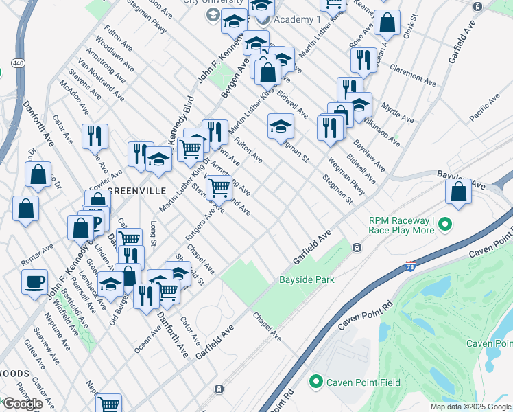 map of restaurants, bars, coffee shops, grocery stores, and more near 93 Armstrong Avenue in Jersey City