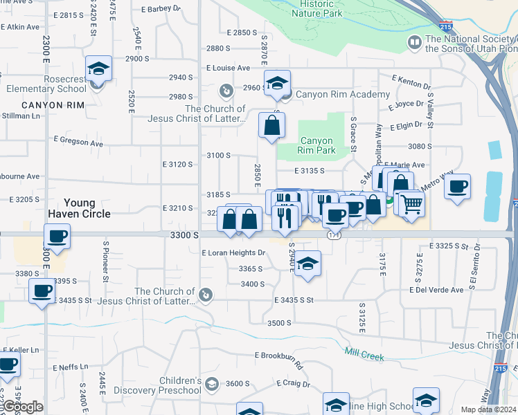 map of restaurants, bars, coffee shops, grocery stores, and more near 2849 3220 South in Salt Lake City