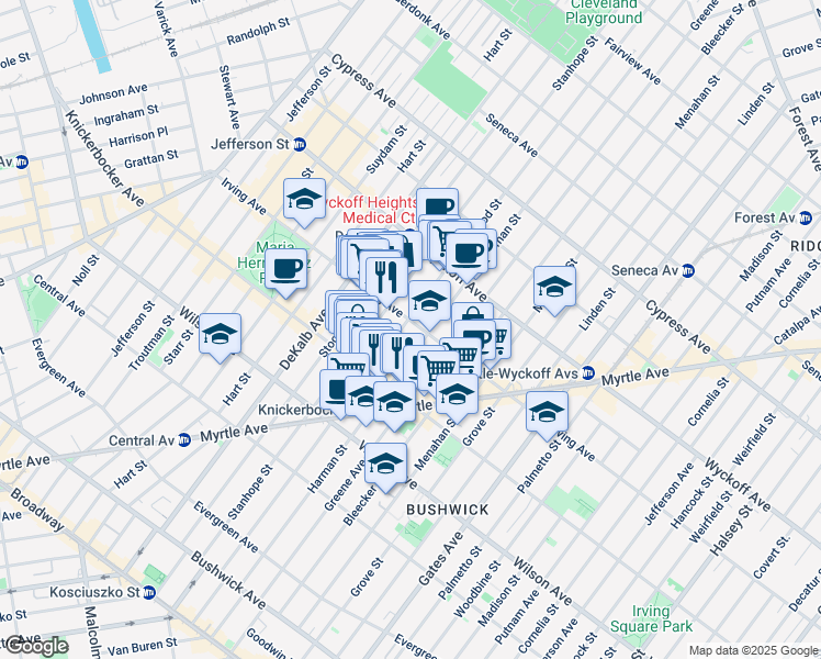 map of restaurants, bars, coffee shops, grocery stores, and more near in Brooklyn