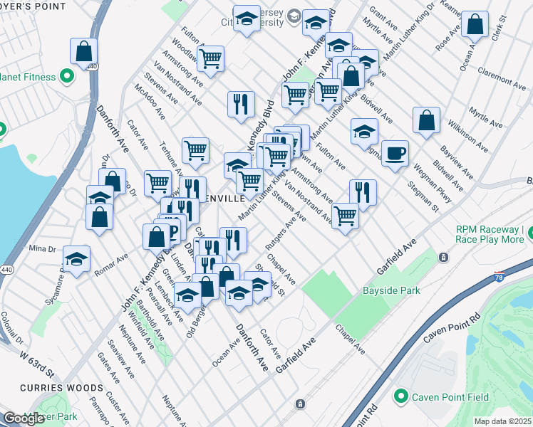 map of restaurants, bars, coffee shops, grocery stores, and more near in Jersey City