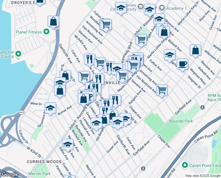 map of restaurants, bars, coffee shops, grocery stores, and more near 315 Old Bergen Road in Jersey City