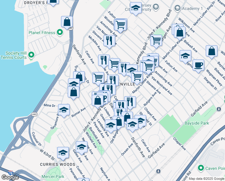 map of restaurants, bars, coffee shops, grocery stores, and more near 260 Cator Avenue in Jersey City