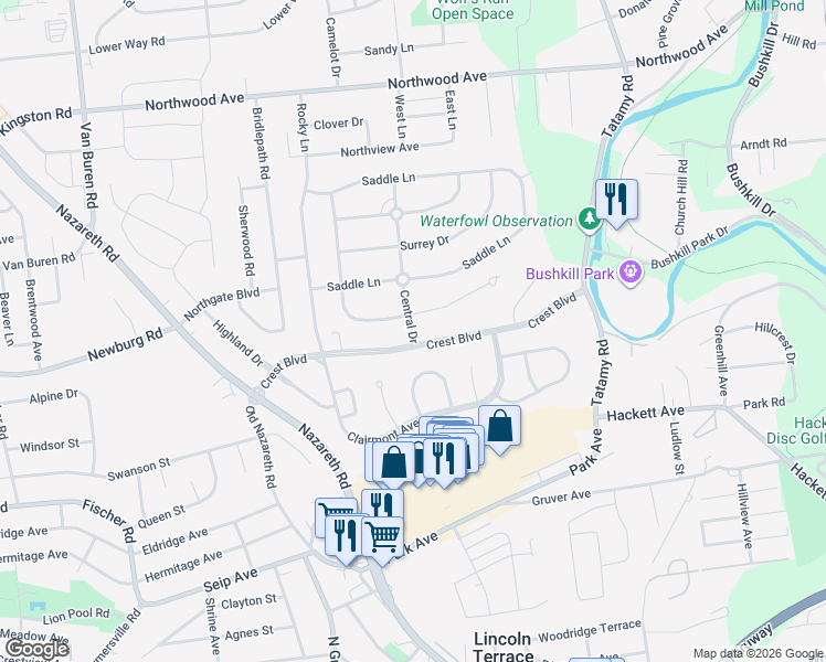 map of restaurants, bars, coffee shops, grocery stores, and more near 9 Central Drive in Easton