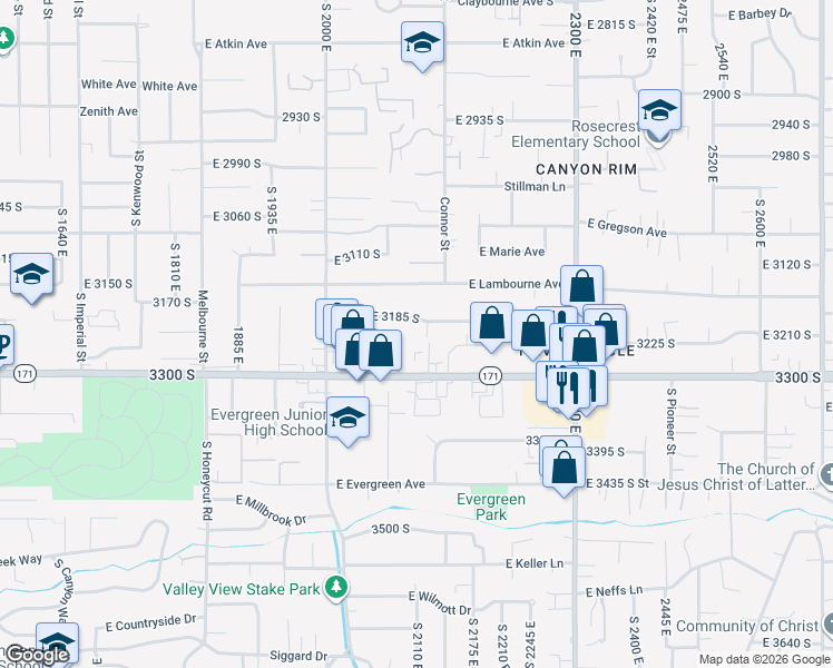 map of restaurants, bars, coffee shops, grocery stores, and more near 3215 South 2100 East in Salt Lake City