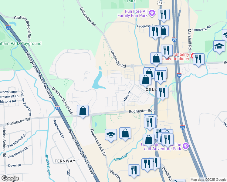 map of restaurants, bars, coffee shops, grocery stores, and more near 310 Barclay Avenue in Cranberry Township