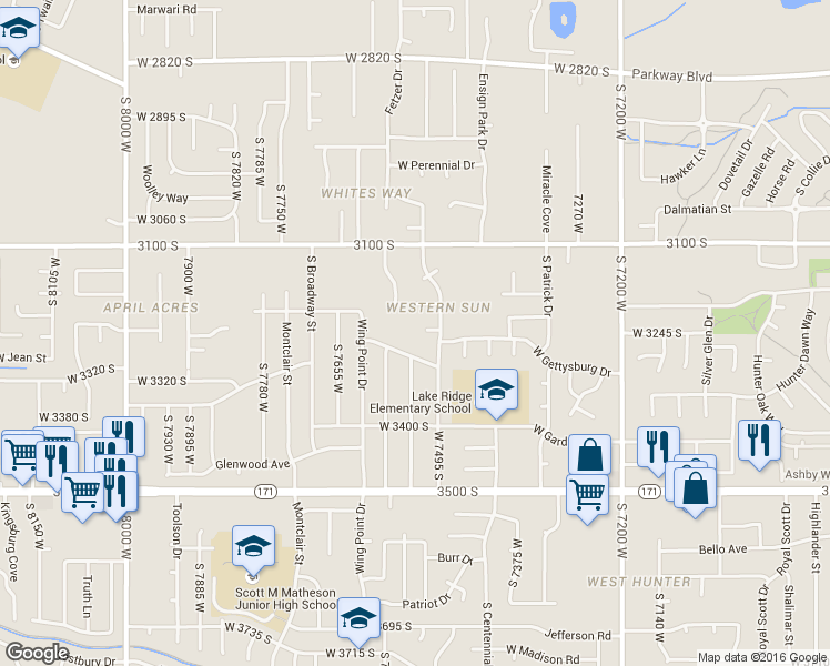 map of restaurants, bars, coffee shops, grocery stores, and more near 7517 West Western Sun Circle in Magna