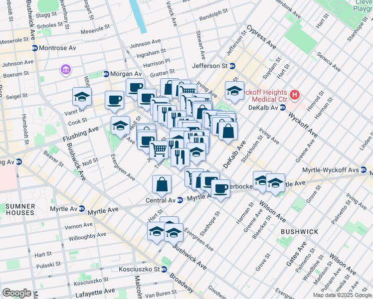 map of restaurants, bars, coffee shops, grocery stores, and more near in Brooklyn