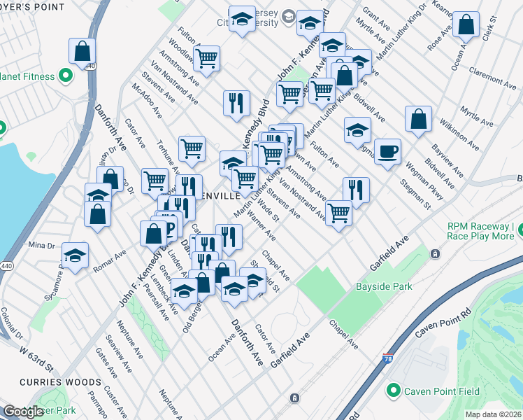 map of restaurants, bars, coffee shops, grocery stores, and more near in Jersey City