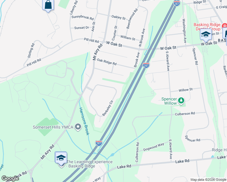 map of restaurants, bars, coffee shops, grocery stores, and more near 112 Berkeley Circle in Bernards
