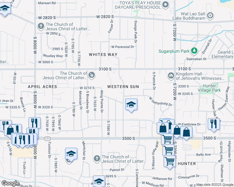 map of restaurants, bars, coffee shops, grocery stores, and more near 7517 West Western Sun Circle in Magna