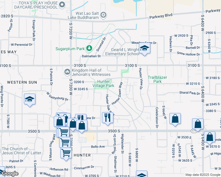 map of restaurants, bars, coffee shops, grocery stores, and more near 3239 Hunter Oak Way in West Valley City