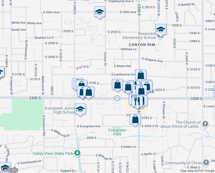 map of restaurants, bars, coffee shops, grocery stores, and more near 3211 South Verdant Circle in Salt Lake City