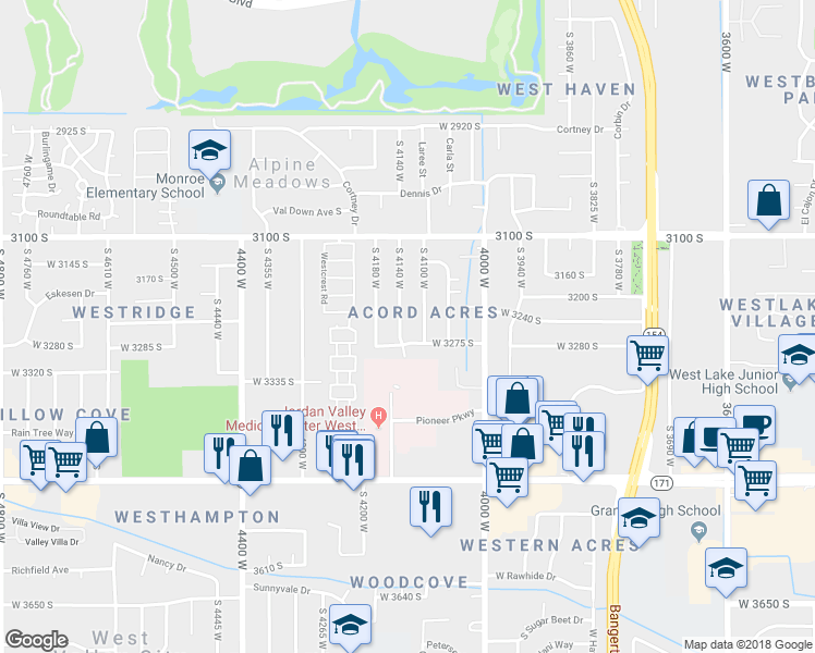 map of restaurants, bars, coffee shops, grocery stores, and more near 3279 South 4140 West in West Valley City
