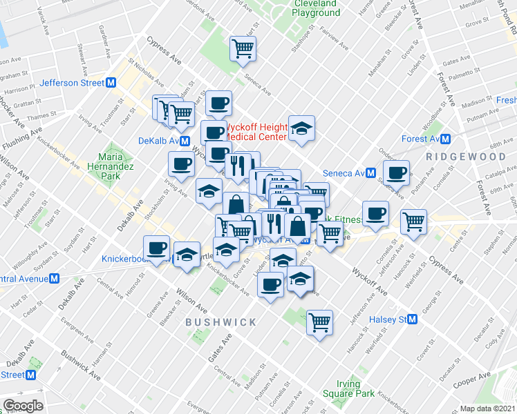 map of restaurants, bars, coffee shops, grocery stores, and more near in Brooklyn