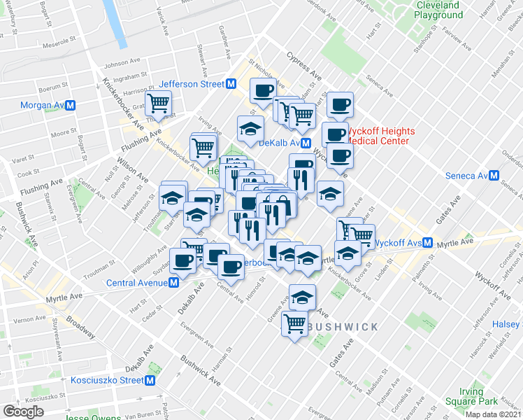map of restaurants, bars, coffee shops, grocery stores, and more near in Brooklyn