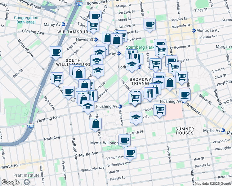 map of restaurants, bars, coffee shops, grocery stores, and more near in Brooklyn